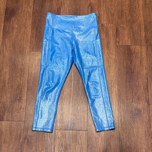 ZYIA Metallic Blue Crop Leggings with Pockets